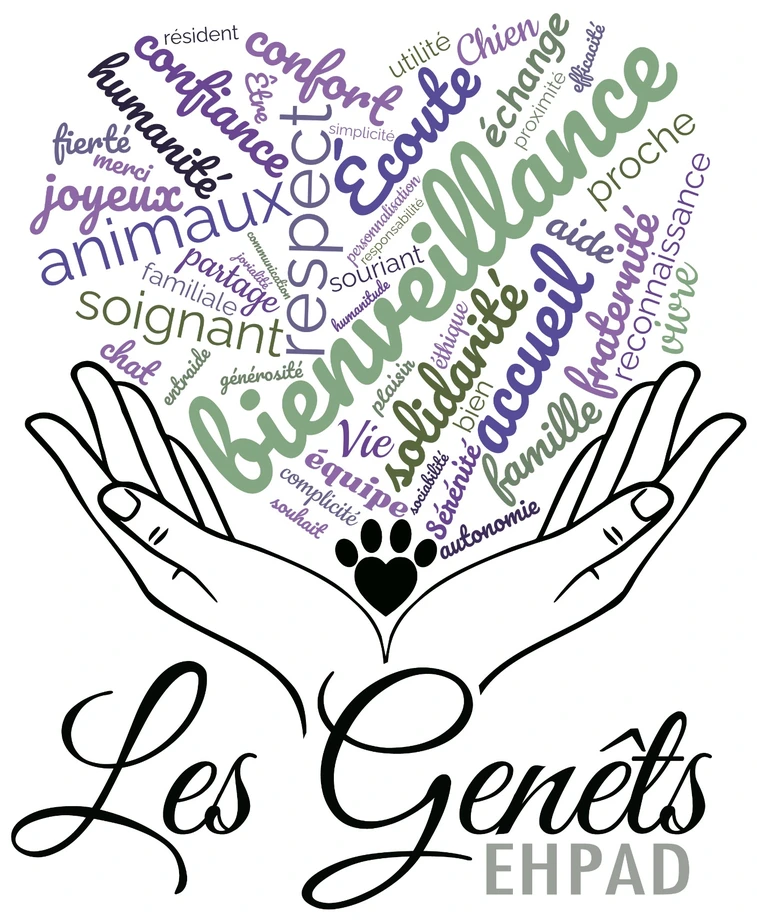 EHPAD Les Genêts : logo historique aux mains portant un cœur de mots